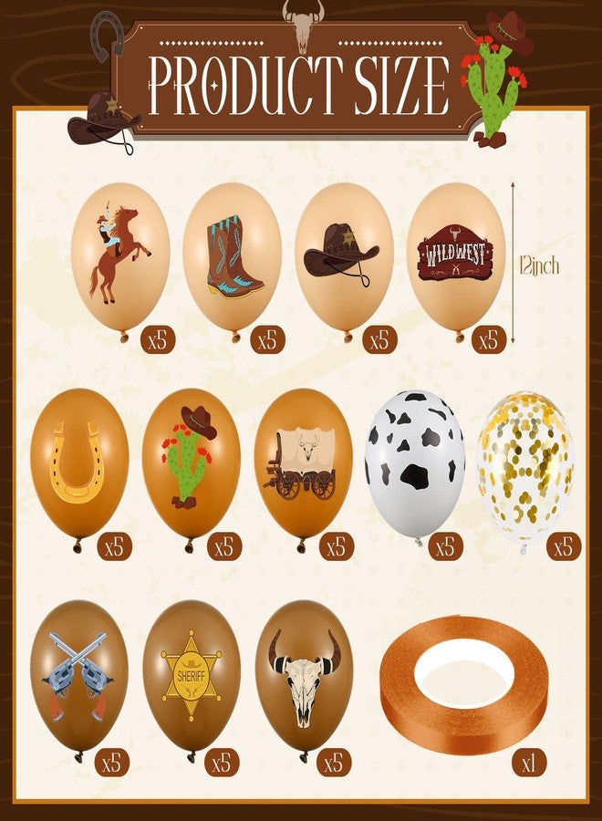 بالونات رعاة البقر الغربية من SilTriangle، 60 قطعة، مقاس 12 بوصة، زينة حفلات أعياد الميلاد الغربية، بالونات لاتكس بنية اللون، ذهبية اللون، مزينة بقصاصات ورقية، مثالية لحفلات استقبال المولود الجديد في الغرب الأمريكي. - Image 2